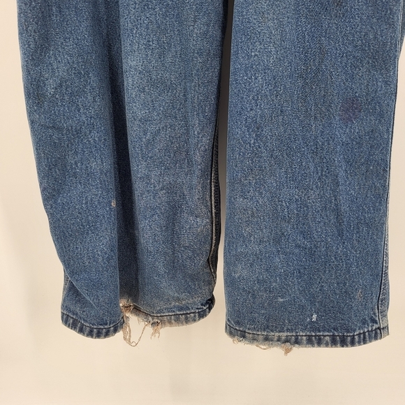 Vintage 90s Carhartt Loose Fit Denim Overalls Work Worn Distressed Blue 42 x 30 - Picture 10 of 15